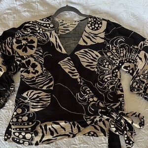 Black and Cream Wrap Top